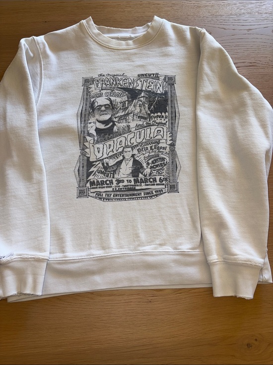 Tops - Unbranded White Graphic Crewneck Sweatshirt - Frankenstein/Dracula Poster Design
